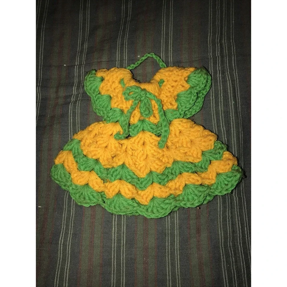 Vintage Crocheted‎ Dress Multicolored Potholder Trivet Soap Bottle Cover